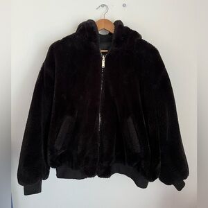 Forever 21 Black Faux Fur Hooded Zip Jacket